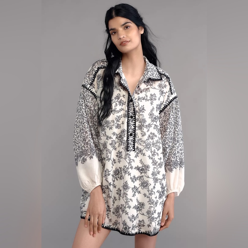 Anthropologie Puff-Sleeve Mini Shirt Dress
